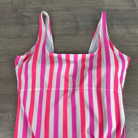 Fabletics White&Pink Stripe Neon Candy Sunset Scoop One Piece Swimsuit Sz.XL - Picture 6 of 16